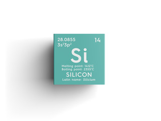 Silicon. Silicium. Metalloids. Chemical Element of Mendeleev's Periodic Table. Silicon in square...