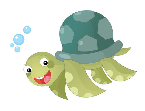 Cartoon happy and funny sea turtle swimming - illustration for children