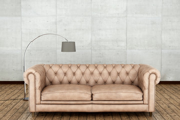 Empty wood floor and White wall room. 3D illustration