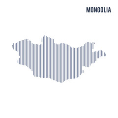 Obraz premium Vector abstract hatched map of Mongolia with vertical lines isolated on a white background.