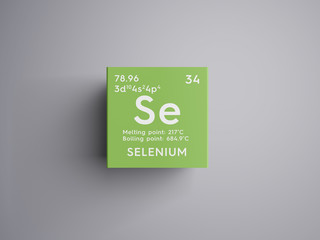 Selenium. Other Nonmetals. Chemical Element of Mendeleev's Periodic Table. Selenium in square cube creative concept. - obrazy, fototapety, plakaty