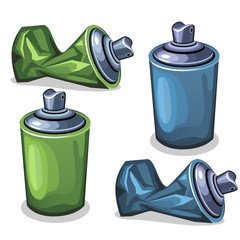 Blue and green tube spray full and empty crumpled