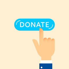 Charity hand on donate button