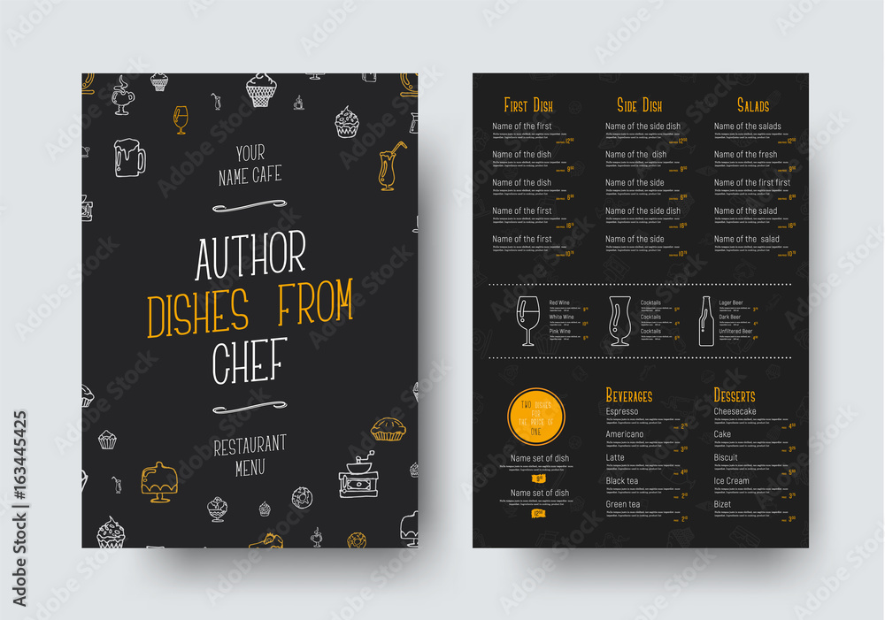 Poster design a4 size of a black menu for a restaurant or cafe