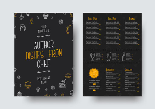 Design A4 size of a black menu for a restaurant or cafe