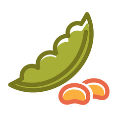 Green haricot pod near beans pile graphic set on white