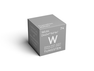 Tungsten. Transition metals. Chemical Element of Mendeleev's Periodic Table. Tungsten in square...