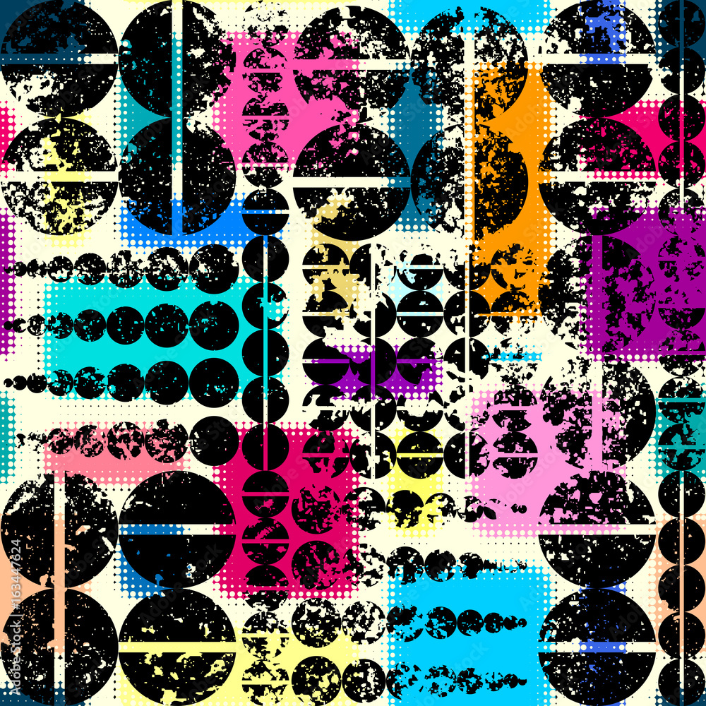 Poster seamless background pattern. black grunge geometric pattern on a colorful background.