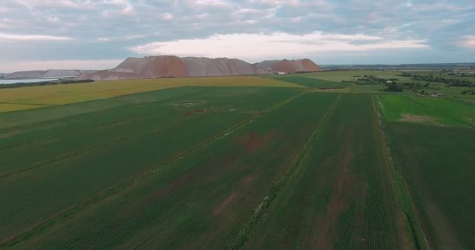 Salt piles. Aerial view of the mountains of sand and salt, view from height.
