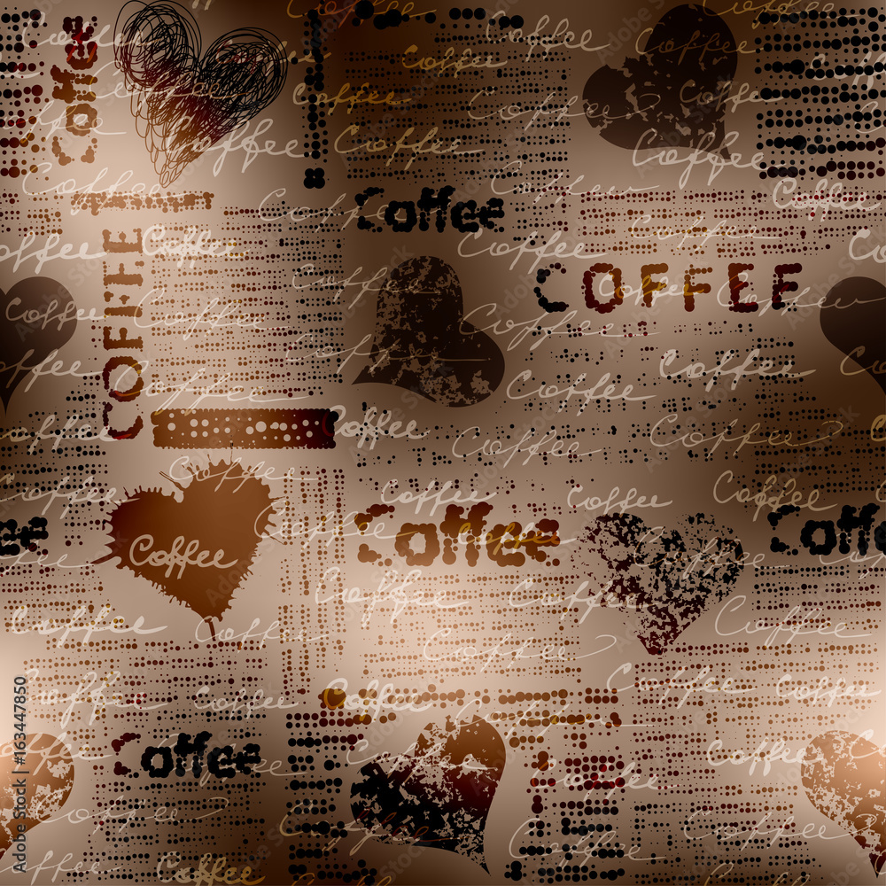Poster Seamless background pattern. Coffee pattern on a blurred background.