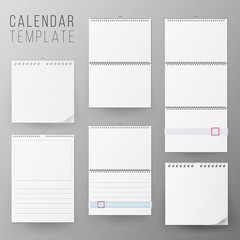 Calendar Template Set Vector. Realistic Calendar Blank Hanging On A Wall. Blank Office Calendar Mock Up. Realistic Sheets Of Paper. Empty Mock Up. Vector illustration