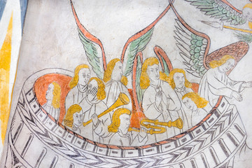 Heavenly orchestra playing, medieval gothic mural