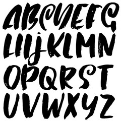 Hand drawn dry brush font. Modern brush lettering. Grunge style alphabet. Vector illustration.