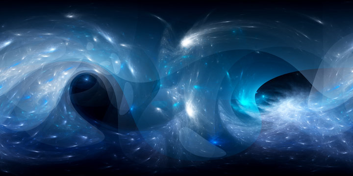 Blue glowing circular galactic surfaces 360 degree panorama