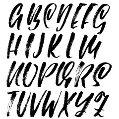 Hand drawn dry brush font. Modern brush lettering. Grunge style alphabet. Vector illustration.