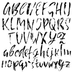 Hand drawn dry brush font. Modern brush lettering. Grunge style alphabet. Vector illustration.