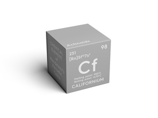 Californium. Actinoids. Chemical Element of Mendeleev's Periodic Table. Californium in square cube...