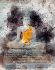 Statue of Buddha with water paint effect