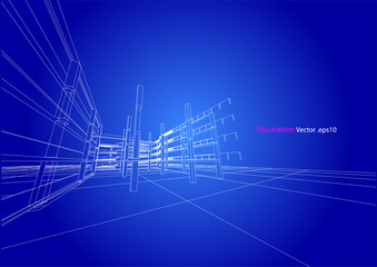 carpark structure architecture abstract drawing, 3d illustration vector
