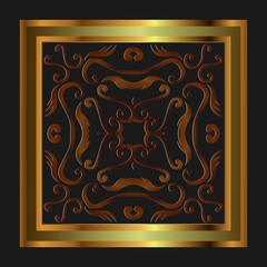 Beautiful ornate antique frame vintage braided symmetrical pattern on black background