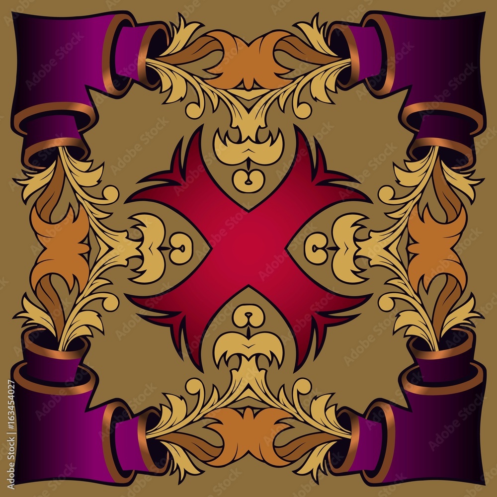 Poster abstract symmetrical pattern ornate square shape in victorian style on a light background