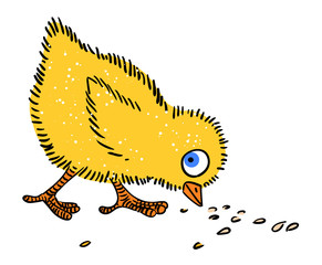 Cartoon image of chicken. An artistic freehand picture.