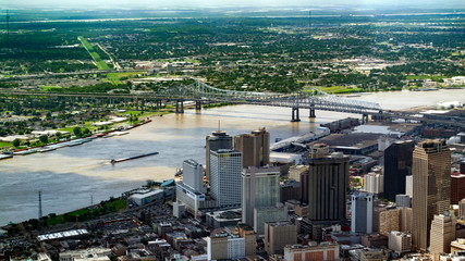 Aerial view of Downtown, New Orleans, Louisiana and Crescent City Connection Bridge