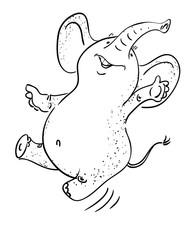 Cartoon image of dancing elephant. An artistic freehand picture.