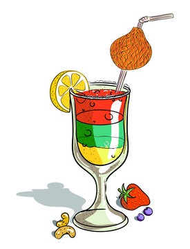 Cartoon image of cocktail. An artistic freehand picture.