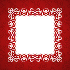 Square lace frame with a place for text. Background for wedding invitation, greeting card. Vector Illustration