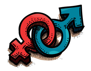 Fototapeta premium Cartoon image of Male, female sex symbol. Gender. An artistic freehand picture.