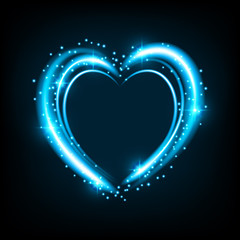 Shiny heart-shaped frame on black background. Holiday vector illustration