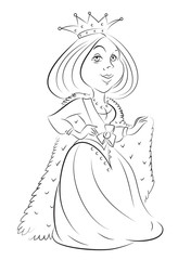 Cartoon image of queen with crown. An artistic freehand picture.