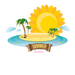 vector summer label with island tropical beach