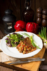 Hungarian goulash with potato pancakes