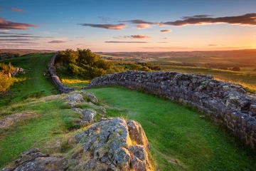 Poster Hadrian's Wall near sunset at Walltown / Hadrian's Wall is a World Heritage Site in the beautiful Northumberland National Park. Popular with walkers along the Hadrian's Wall Path and Pennine Way © drhfoto