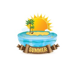 vector summer label with island tropical beach