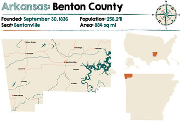 Large and detailed map of Benton county in Arkansas