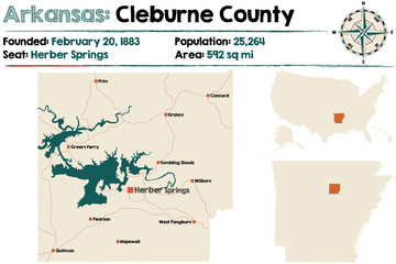 Large and detailed map of Cleburne county in Arkansas