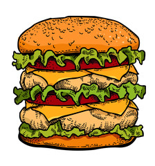 Cartoon image of tasty burger. An artistic freehand picture.
