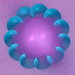 A turquoise figure with eleven claws embracing a violet volume sphere