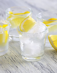 Cocktail with vodka and lemon. Vodka with ice.