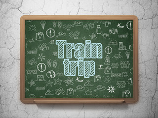 Travel concept: Train Trip on School board background