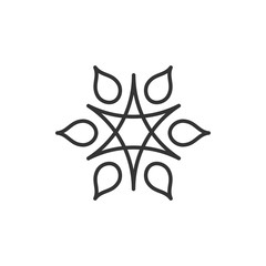 Stylized sun logo. Line icon of sun, star, flower. Isolated black outline logo on white background.