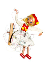 Antique String Toy Doll on Black Background