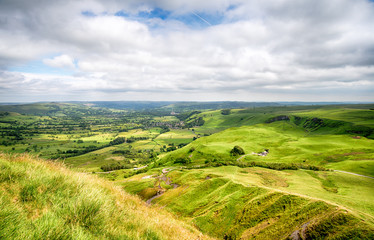 The view from Mam Tor near Castleton in the High Peak of Derbyshire and looking out across Hope Valley