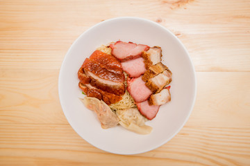 noodle with roasted duck and roast pork, Thai food, Chinese food