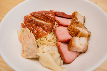noodle with roasted duck and roast pork, Thai food, Chinese food