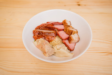 noodle with roasted duck and roast pork, Thai food, Chinese food