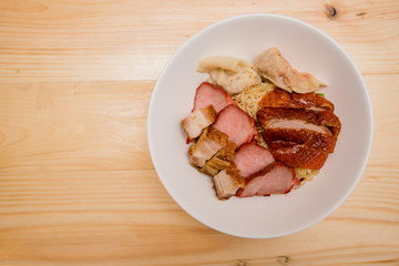 noodle with roasted duck and roast pork, Thai food, Chinese food